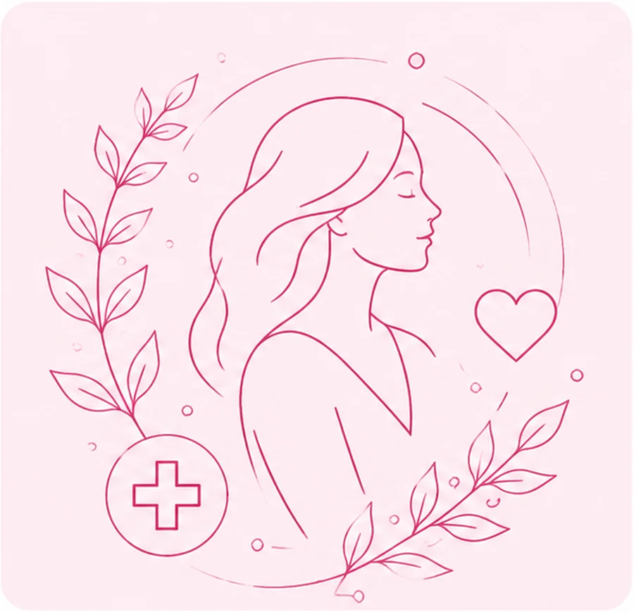 Line-art illustration of a woman representing compassionate women's healthcare